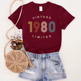 Limited Vintage 1980 Birthday T-Shirt – Maroon