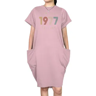 Limited Edition 1977 Loose Short Sleeve Pocket On Dress – Pink