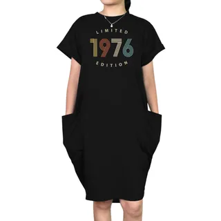 Limited Edition 1976 Loose Short Sleeve Pocket On Dress – Black