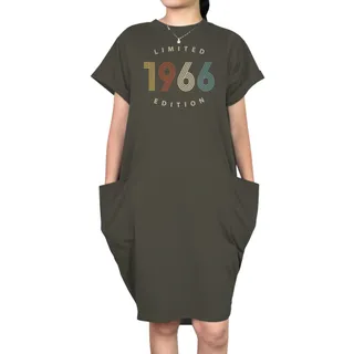 Limited Edition 1966 Loose Short Sleeve Pocket On Dress – Green