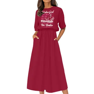 Smart October Girl Birthday Elastic Waist Dress – Cardinal Red