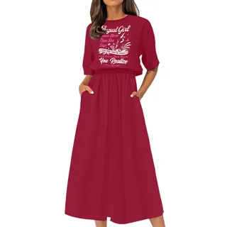 Smart August Girl Birthday Elastic Waist Dress – Cardinal Red