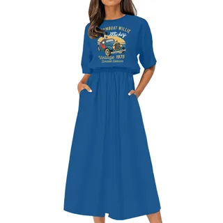 Limited Edition Steamboat 1975 Birthday Elastic Waist Dress – Royal