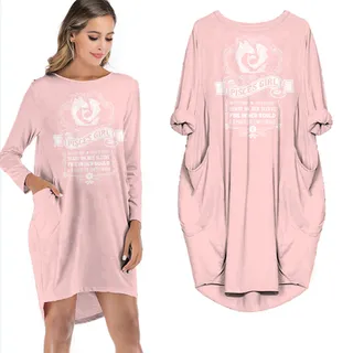 Heart On Her Sleeve Pisces Girl Loose Pocket On Dress – Pink