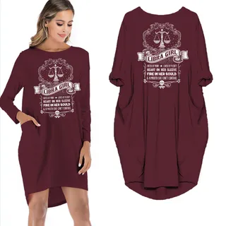 Heart On Her Sleeve Libra Girl Loose Pocket On Dress – Red