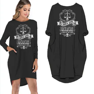 Heart On Her Sleeve Libra Girl Loose Pocket On Dress – Black