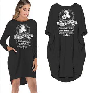 Heart On Her Sleeve Capricorn Girl Loose Pocket On Dress – Black
