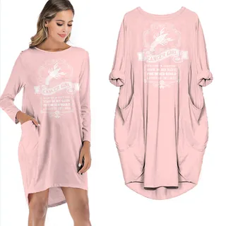 Heart On Her Sleeve Cancer Girl Loose Pocket On Dress – Pink