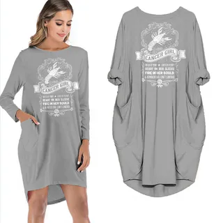 Heart On Her Sleeve Cancer Girl Loose Pocket On Dress – Grey