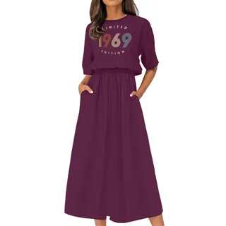 Limited Edition 1969 Birthday Elastic Waist Dress – Maroon