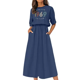 Limited Edition 1969 Birthday Elastic Waist Dress – Navy