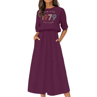 Limited Edition 1979 Birthday Elastic Waist Dress – Maroon