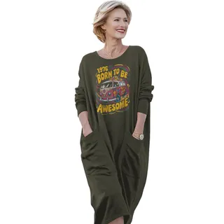 Awesome Hippie Born 1976 Loose Pocket On Dress – Green