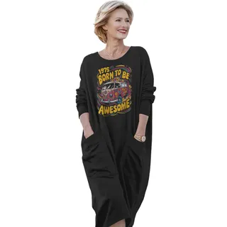Awesome Hippie Born 1975 Loose Pocket On Dress – Black