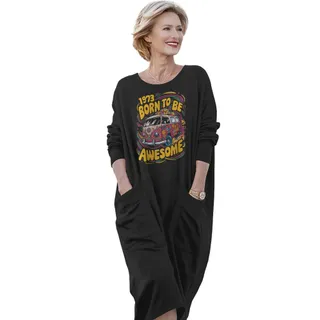 Awesome Hippie Born 1973 Loose Pocket On Dress – Black