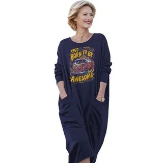 Awesome Hippie Born 1967 Loose Pocket On Dress – Blue