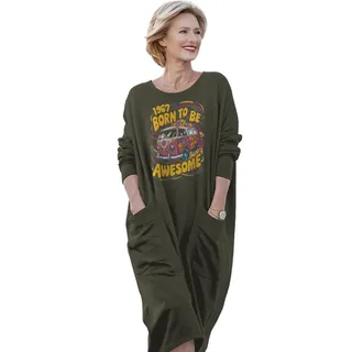 Awesome Hippie Born 1967 Loose Pocket On Dress – Green