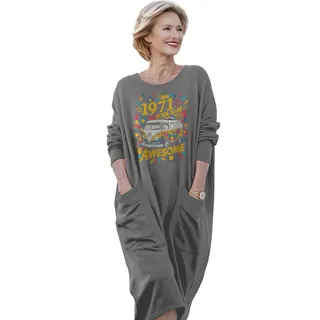Awesome Hippie 1971 Loose Pocket On Dress – Grey