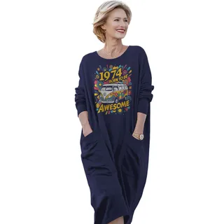 Awesome Hippie 1974 Loose Pocket On Dress – Blue