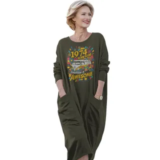 Awesome Hippie 1974 Loose Pocket On Dress – Green