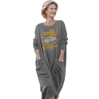 Awesome Hippie 1968 Loose Pocket On Dress – Grey