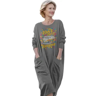 Awesome Hippie 1963 Loose Pocket On Dress – Grey