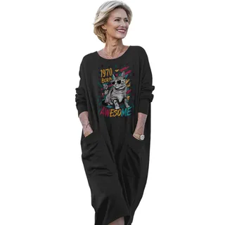Cool Cat 1970 Birthday Pocket Dress – Black