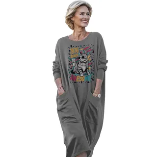 Cool Cat 1976 Birthday Pocket Dress – Grey