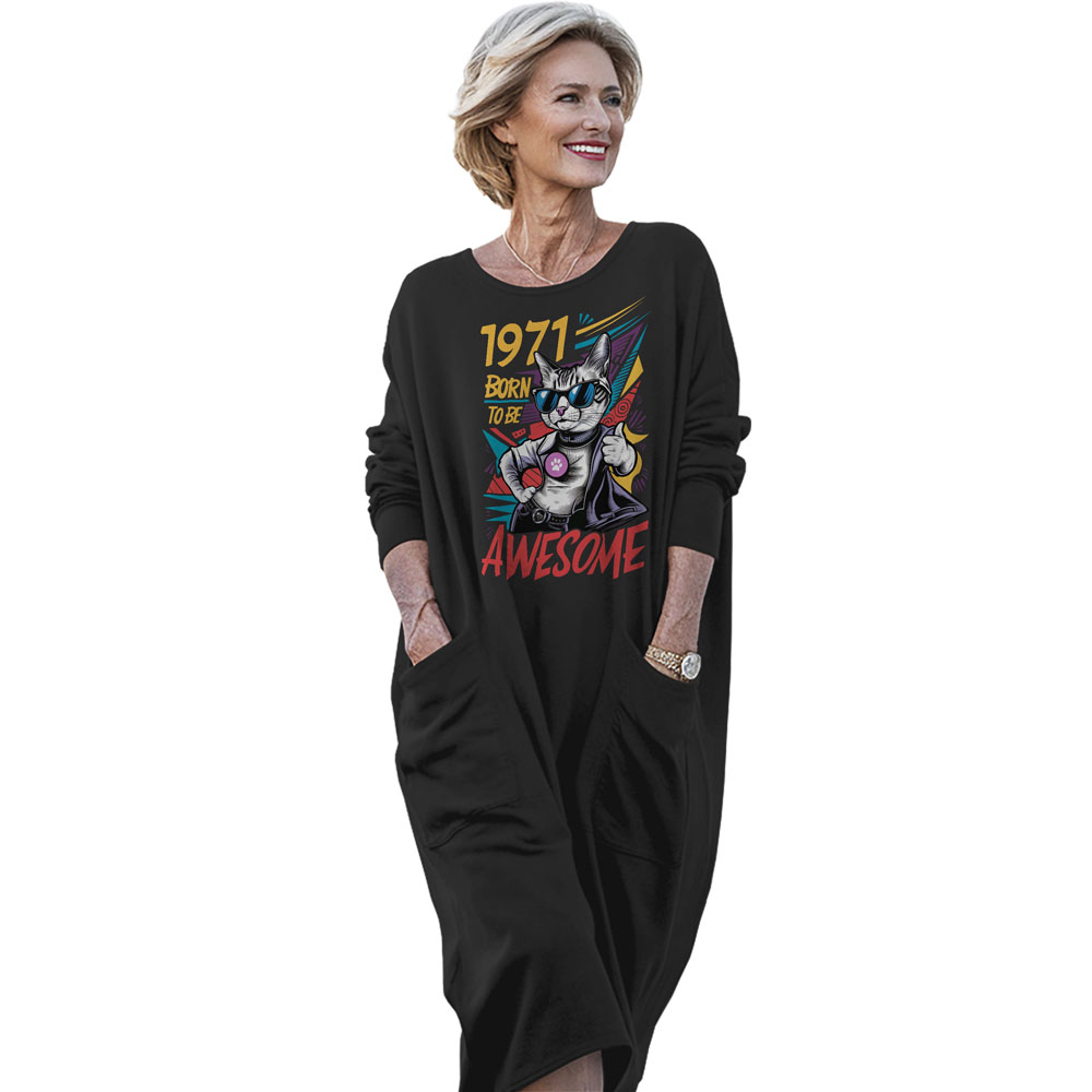 Cool Awesome Cat 1971 Birthday Pocket Dress - variant image 1