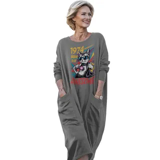 Cool Awesome Cat 1974 Birthday Pocket Dress – Grey