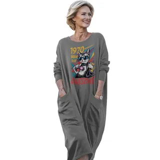 Cool Awesome Cat 1970 Birthday Pocket Dress – Grey