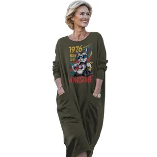 Cool Awesome Cat 1976 Birthday Pocket Dress – Green