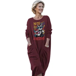 Cool Awesome Cat 1975 Birthday Pocket Dress – Red