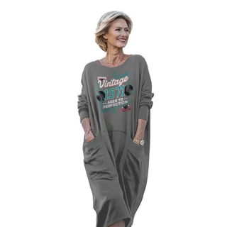 Vintage Perfection Cat 1971 Birthday Pocket Dress – Grey