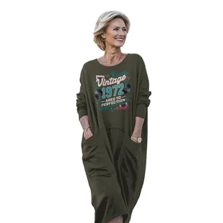 Vintage Perfection Cat 1972 Birthday Pocket Dress – Grey