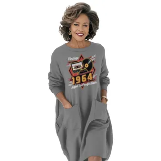 Vintage Aged Perfection 1964 Birthday Pocket Dress – Grey