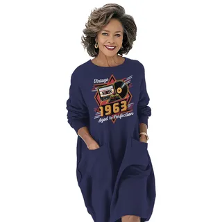 Vintage Aged Perfection 1963 Birthday Pocket Dress – Blue