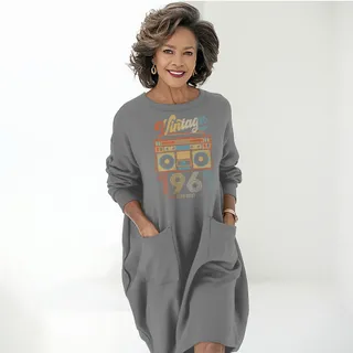 Cassette Player 1961 Birthday Pocket Dress – Grey