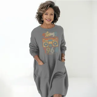 Cassette Player 1964 Birthday Pocket Dress – Grey