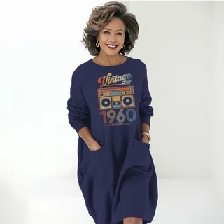 Cassette Player 1960 Birthday Pocket Dress – Blue