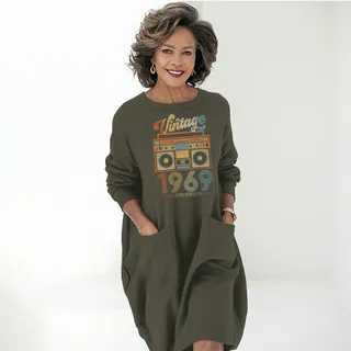 Cassette Player 1969 Birthday Pocket Dress – Green