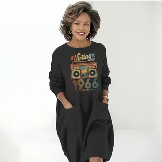 Cassette Player 1966 Birthday Pocket Dress – Black