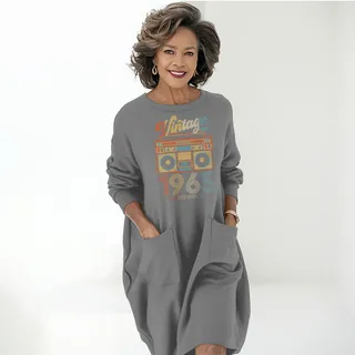 Cassette Player 1965 Birthday Pocket Dress – Grey