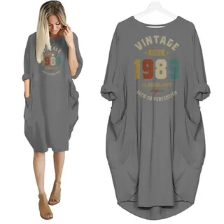Vintage Perfection 1989 Birthday Pocket Dress – Grey