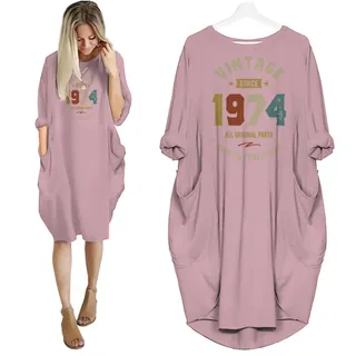 Vintage Perfection 1974 Birthday Pocket Dress – Pink