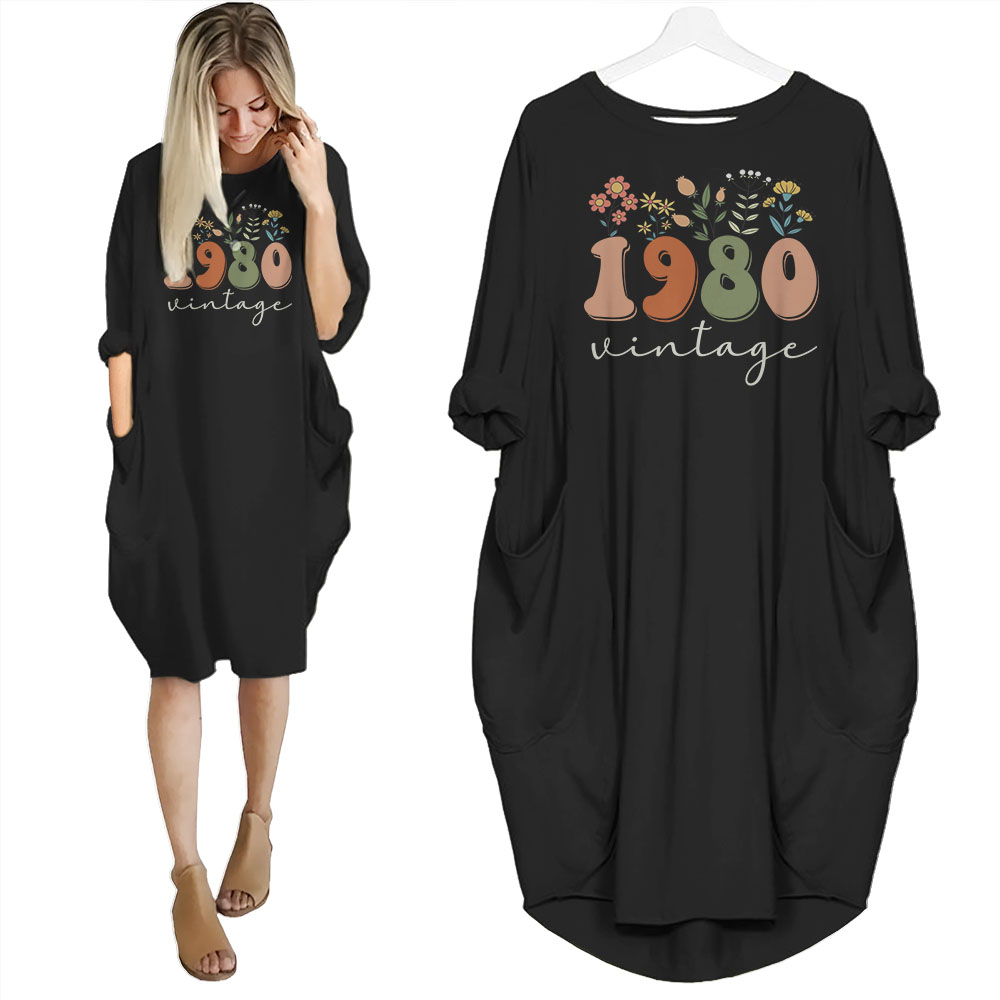 Flower Vintage 1980 Birthday Pocket Dress - variant image 1