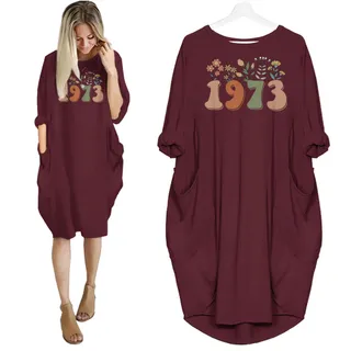 Flower 1973 Birthday Pocket Dress – Red