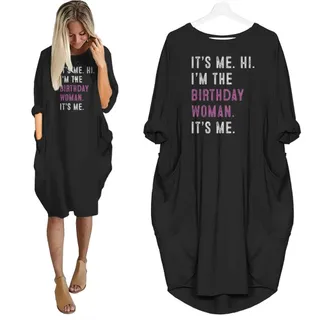 It's Me Hi I'm The Birthday Women Pocket Dress – Black