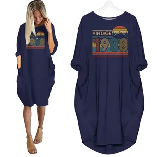Vintage Forest 1988 Birthday Pocket Dress – Blue