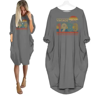 Vintage Forest 1983 Birthday Pocket Dress – Grey